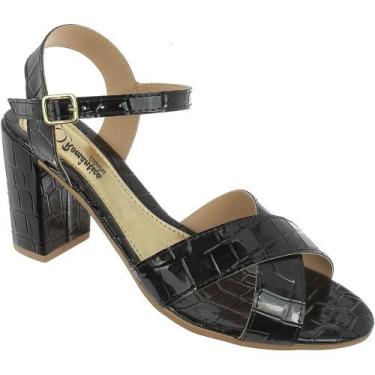 Imagem de Sandália Romântica Calçados Salto Grosso Prata, Preto, 38