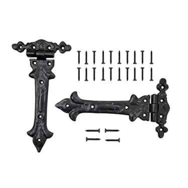 Imagem de Adonai Hardware Dobradiça em T com alça de ferro fundido antiga "Adonijah" (20 cm x 2 unidades, preto fosco) para portas de celeiro, portões, armários de cozinha, galpões, caixa de madeira, móveis, caixa de cedro e baús