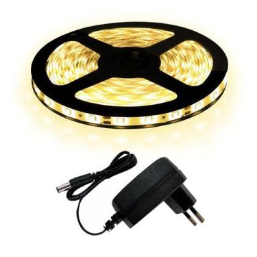 Imagem de KIT Fita LED 5050 Branco Quente 3500K sem Silicone Rolo 5 metros 12V +