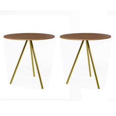 Imagem de Kit 2 Mesas Lateral Decorativa Gabriela Base Dourada Tampo Redondo Amê