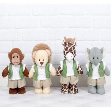Imagem de Quarteto de safari  amore pelúcia em pe - leão, elefante, macaco e gir
