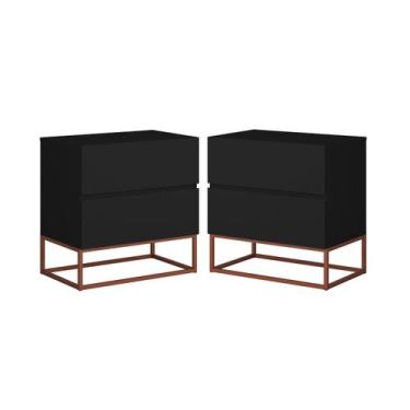 Imagem de Conjunto 2 Mesas de Cabeceira Estilo Industrial 2 Gavetas Eros 45 Base