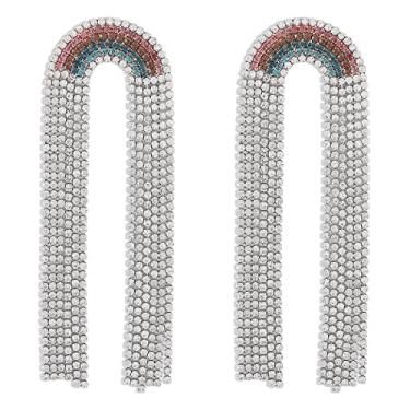 Imagem de Xerling Lindos brincos de franjas de strass arco-íris para mulheres e meninas, Zinco, Strass