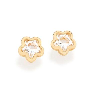 Imagem de Brinco Rommanel Formato Flor Folhado Ouro Cristais 522262, Branco