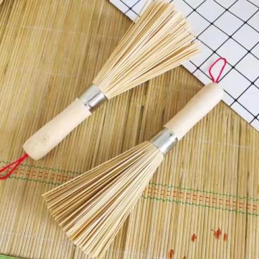Imagem de Escova de panela de bambu com cabo longo, escova de limpeza para wok, escova de prato, ferramenta de cozinha doméstica para restaurante doméstico, vassoura de cozinha de bambu
