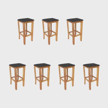 Imagem de Kit 07 Banqueta Alta Cally Gourmet Balcão Bistrô Cozinha Base Madeira Maciça Corino Preto - Ahz Móveis