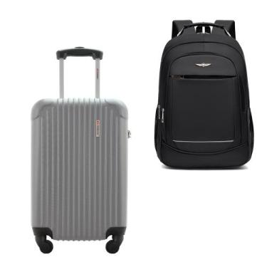 Imagem de Kit Mala de Bordo 10kg Viagem Rígida Rodas 360º ABS Cadeado Segredo Gl