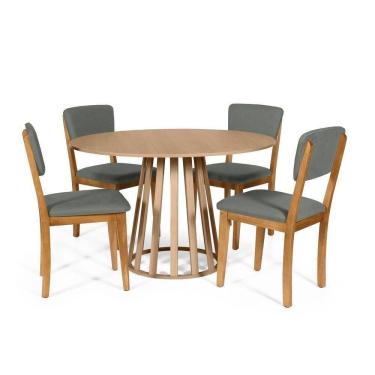 Imagem de Mesa De Jantar Redonda Gabi Jade Com 4 Cadeiras Estofadas Ella Cinza