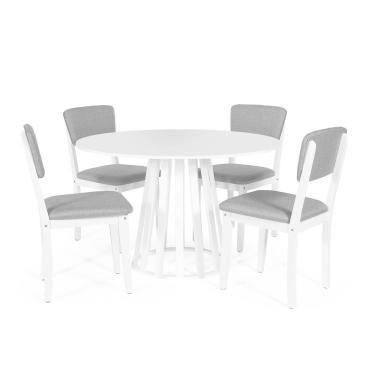 Imagem de Mesa De Jantar Redonda Gabi Branca Com 4 Cadeiras Estofadas Ella Branco/cinza Escuro