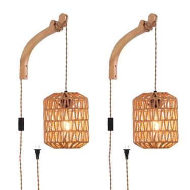 Imagem de CAFULAM Luminária De Parede Estilo Fazenda, Vime Trançado À Mão, Iluminação Rústica Boho Fazenda Para Sala Estar E Quarto