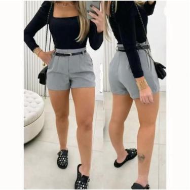 Imagem de Short Alfaiataria Feminino Com Cinto Cintura Alta Cinto Fino Cintinho 