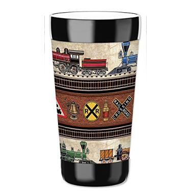 Imagem de Mugzie Caneca de viagem/copo de bebida de 473 ml com capa de roupa de mergulho isolada removível - Trens e placas