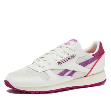 Imagem de Reebok Tênis feminino clássico de couro, preto ou branco, tamanho 34 a 43, Giz/Muito Berry/Purple Rave, 34