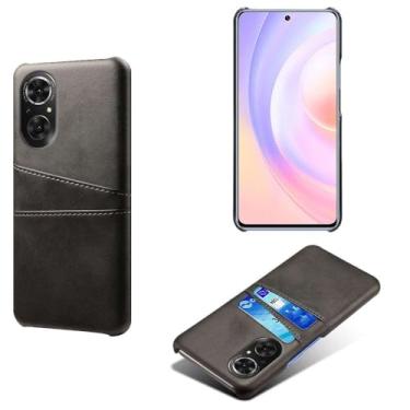 Imagem de Capas Compatível com Honor 50 SE,Caso de couro PU-Tampa de telefone a prova de choque com 2 slots de cartão,Proteção anti-impressão digital e anti-gota-Black
