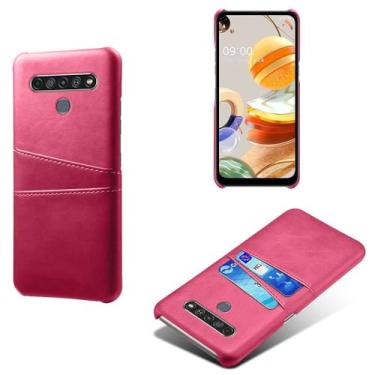 Imagem de Capas Compatível com LG K61,Caso de couro PU-Tampa de telefone a prova de choque com 2 slots de cartão,Proteção anti-impressão digital e anti-gota-Rose Red