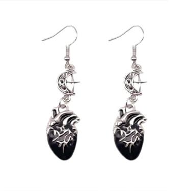 Imagem de Brincos de coração gótico para mulheres, retrô, esqueleto, caveira, espada, corações, pingentes, gótico, punk rock, emo, grunge, alternativo, brinco, vintage, acessórios de joias de Halloween, Large