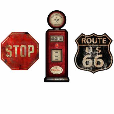 Imagem de Kit Placas Decoração Stop, Gas Station E Route 66 Trânsito