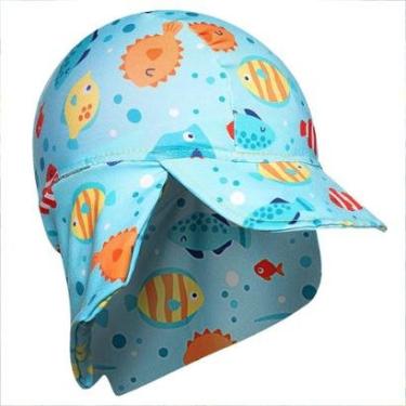 Imagem de Boné Praia Bebê e Infantil Proteção UV 50+ Peixinhos Azul Tip Top-Masculino