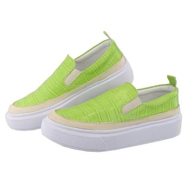 Imagem de Slip On Tenis Feminino Calce Facil Acabamento Animal Print Croco Palmilha Anatomica Puxador Traseiro Tamanho:36;Cor:Verde;Gênero:Feminino;Departamento BS:Esporte