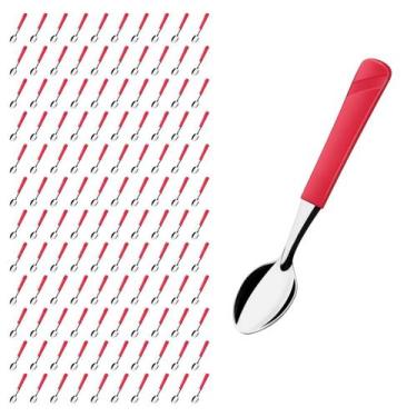 Imagem de Kit 120 Colheres de Chá Aço Inox e Plástico Vermelho Luna - Taumer, Lu