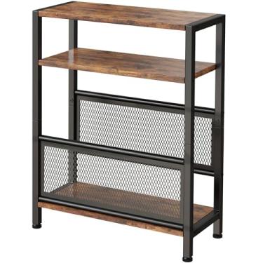 Imagem de Mesa lateral estreita com prateleira de armazenamento, mesa de canto fino de 3 camadas para espaços pequenos, mesa de cabeceira pequena, mesa de cabeceira skinny com suporte de revistas na sala de