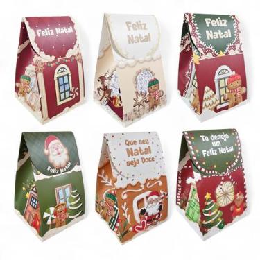 Imagem de Kit 6 Sacolas Natalina Caixa Natal Estampa Papai Noel Casa - MultiA