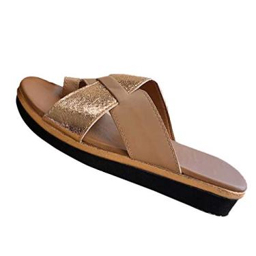 Imagem de Bigfanshu Chinelo feminino com fundo grosso sandália salto anabela sandálias clipe dedo do pé verão praia cores mistas sapato, Preto, 42 M EU