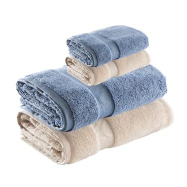 Imagem de Jogo de Toalha de Banho e Rosto Super Soft Zero Twist, 4 pe�as, Algod�o, Toque Macio, 500g/m�, Altihaus, Alta Absor��o, Durabilidade (Bege/Azul)