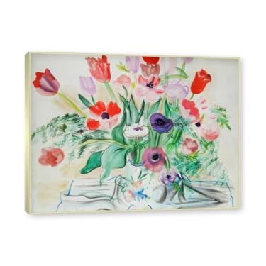 Imagem de NHLDZYH Moldura champanhe. Folhas impressionistas, (anêmonas) de Raoul Dufy, reprodução de quadros, quadros de pinturas famosas, imagem murais quartos. 60x80cm