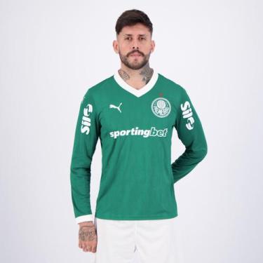 Imagem de Camisa Puma Palmeiras I 2025 Manga Longa Com Patrocínio, M