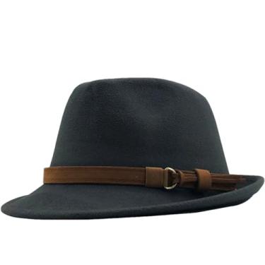 Imagem de Chapéu feminino masculino de feltro panamá jazz chapéu Manhattan estrutura aba curta retrô fedora cinza escuro 9 55-58 cm