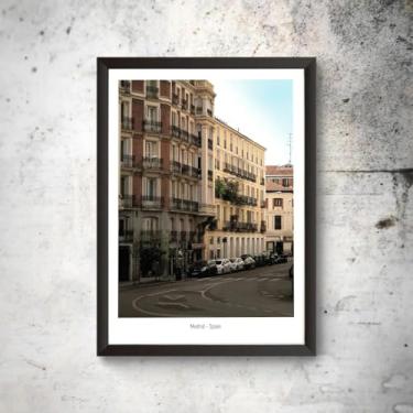 Imagem de Quadro Madrid Cidade Espanha Real Bandeira Lembrança Foto Moldura