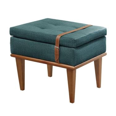 Imagem de Puff Banqueta Londres Luxo Madeira Maciça Castellar Móbile Linho Azul