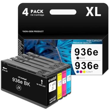 Imagem de Cartuchos de tinta 936e 936xl preto e colorido, pacote de substituição compatível com cartuchos de tinta HP 936 para OfficeJet Pro 9110, 9130, 9120, 9730, 9720 Series (alto rendimento, preto ciano