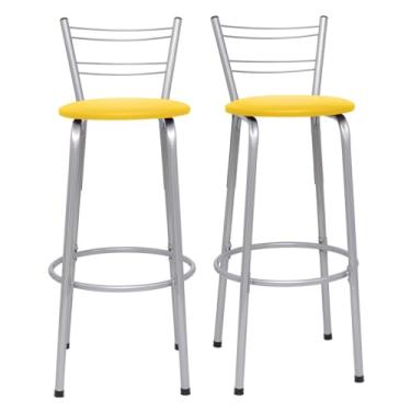 Imagem de Banqueta Alta Flórida Estrutura Prata 70cm Para Balcão Cozinha, Bar, Bistrô, Americano Kit 02 Unidades - Itagold (Amarelo)