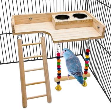 Imagem de Balanço de escada de madeira Bird Perch Platform kathson com tigelas