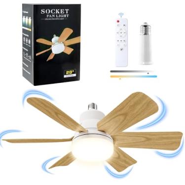 Imagem de Techcircle Ventilador De Teto Com Soquete E Controle Remoto, Ventiladores De Teto De 20" Com Parafusos E Extensor De Soquete, Lâmpada De 3 Velocidades, Ventilador De Teto Com 6 Lâminas Para Quarto,