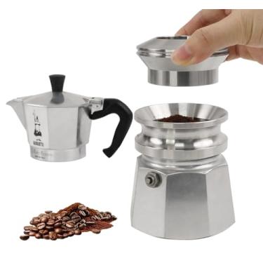 Imagem de ZUWIT Tamper de café para panela Moka, aço inoxidável 304, funil de dosagem de café expresso compatível com fogão expresso de alumínio Moka Pot (prata)