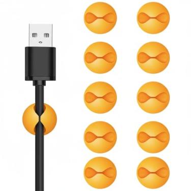Imagem de Clipes de cabo, suporte de cabo, clipes adesivos, suporte de fio para gerenciamento de cabos, carregador de telefone, mesa, parede, mesa de cabeceira e escritório, amarelo, 10 peças