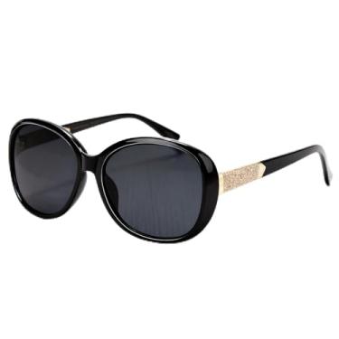 Imagem de Óculos de sol polarizados grandes para mulheres, moderno, elegante, vintage, Jackie O, com hastes cravejadas, Preto/cinza