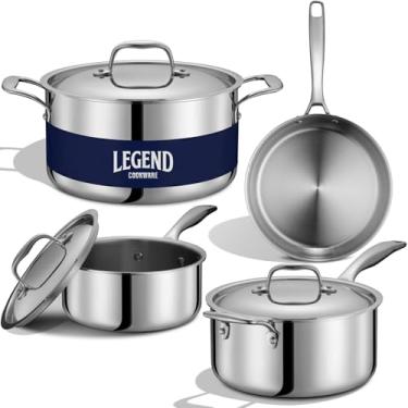 Imagem de LEGEND COOKWARE Conjunto de panelas de aço inoxidável | Conjunto de 5 camadas, 7 peças, compatível com indução, não tóxico | Melhor construção resistente 18/8 | Aquecimento uniforme seguro para forno