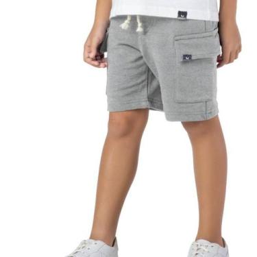 Imagem de Bermuda Infantil Menino Moletinho Cargo Cinza Moletom Macio - Vrasalon