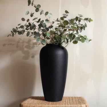 Imagem de Vaso rústico de cerâmica grande, vaso de flores de terracota preta, decoração de cerâmica boho moderna para sala de estar, banheiro, escritório, prateleira, cornija (grande)
