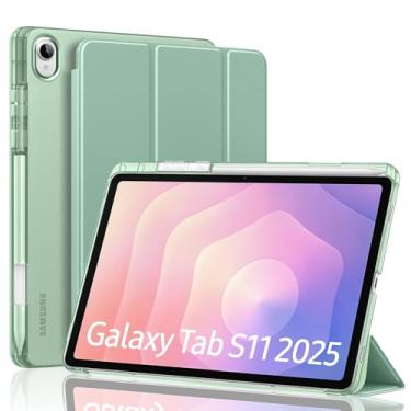 Imagem de MoKo Capa para Samsung Galaxy Tab S11 de 11 polegadas 2025 [SM-X730/SM-X736B] com suporte para caneta S, capa protetora leve e tripla com capa traseira translúcida de policarbonato rígido, despertar