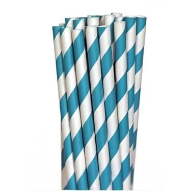 Imagem de Canudos De Papel Estampas Para Festa, Drinks, E Topo De Bolos Resistente e Biodegradável 20 cm Para Carnavais Festas Familiares E Eventos Tropicais Brasileiros(Listrado Azul Claro,100 Unidades)