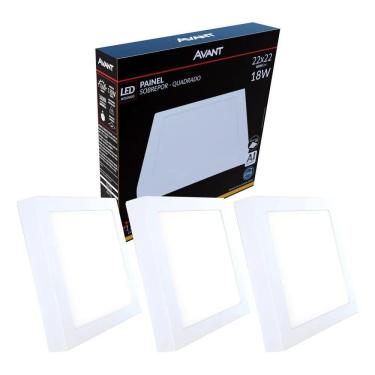 Imagem de 2X Kit 3 Painel Led Plafon Aluminio Sobrepor 18W 3000K Bra