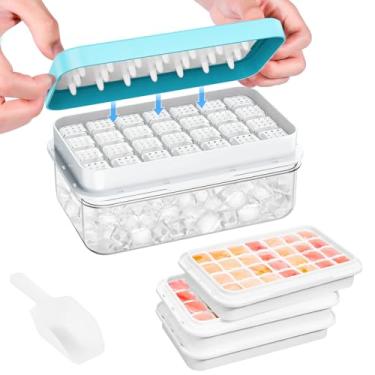 Imagem de PHINOX Bandeja de cubos de gelo com tampa e caixa, 3 moldes de plástico, bandejas com 96 cubos (10 x 20 x 7,6 cm) para freezer, bebidas geladas, uísque e coquetéis, com recipiente e colher, sem BPA