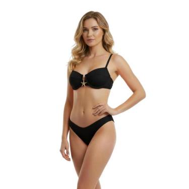 Imagem de Biquíni Meia Taça Textura Canelado com Bojo Pingente Dourado Tanga Asa