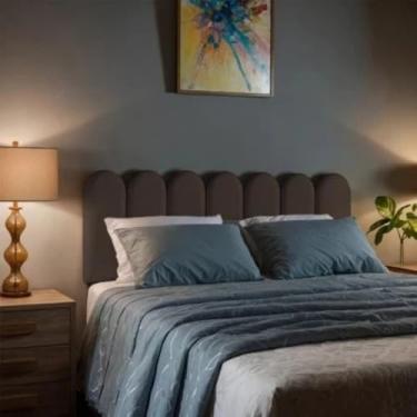 Imagem de Kit Cabeceira Nuvem Estofada Modular 60x20cm para Cama Box Solteiro Casal Queen King (7,MARROM)
