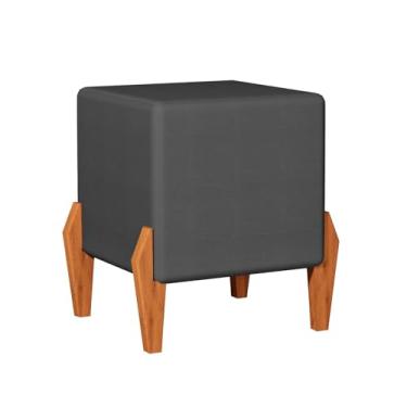 Imagem de Puff de Centro Quadrado Estofado em Veludo Pávia com Pés Madeira 42x34cm Cores Bege Marrom Cinza Sala Quarto Hall Decoração Moderna